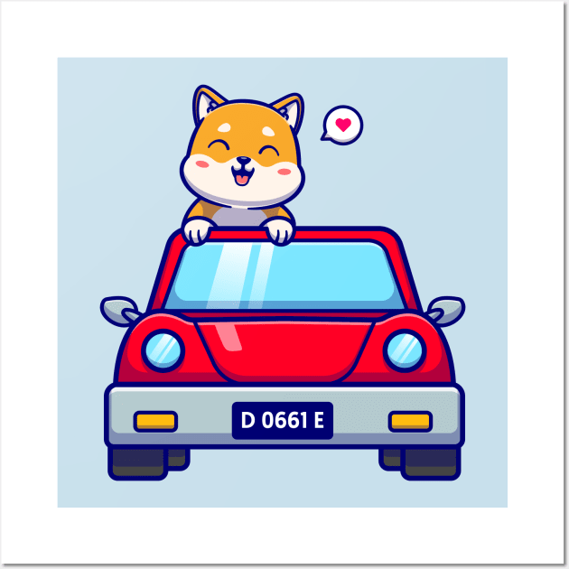 Cute Shiba Inu Driving Car Cartoon Wall Art by Catalyst Labs